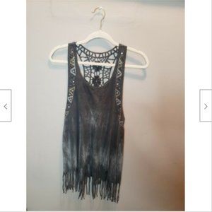 American Age Fringe Hem Studded Detail Tank Top Size S